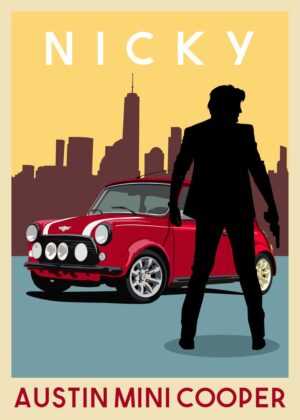 Nicky Larson Retro Cityscape Art Print - Premium Wooden Framed Poster. Ready to Hang.