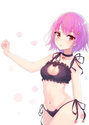 Adorable Anime Girl in Sweet Lingerie Artwork - Premium Wooden Framed Poster. Ready to Hang.