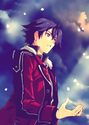 Anime Boy in Red Jacket: Remember - Premium Wooden Framed Poster. Ready to Hang.