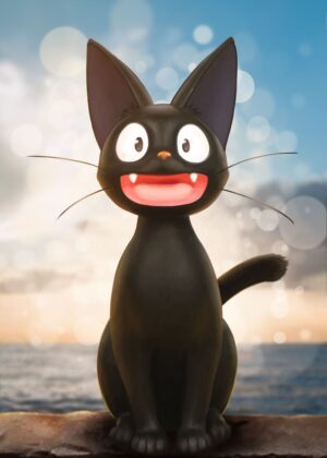 Adorable Black Cat at Sunset - Premium Wooden Framed Poster. Ready to Hang.