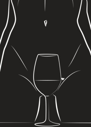 Abstract Female Form and Wine Glass - Premium Wooden Framed Poster. Ready to Hang.