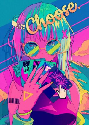 Cyberpunk Anime Girl Retro Art Print - Premium Wooden Framed Poster. Ready to Hang.