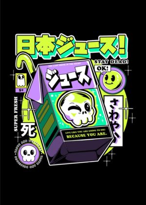 Death-Positive Japanese Juice Artwork Print - Premium Wooden Framed Poster. Ready to Hang.