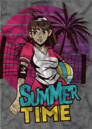 Anime Summer Volleyball: Sun, Sand, and Spikes - Premium Wooden Framed Poster. Ready to Hang.