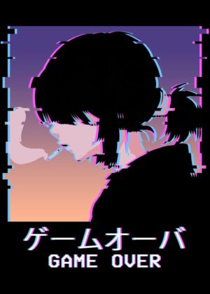 Vaporwave Anime Girl Smoking Cigarette - Game Over - Premium Wooden Framed Poster. Ready to Hang.