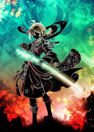 Soul of Acer Palmatum: Anime Samurai Art Print - Premium Wooden Framed Poster. Ready to Hang.