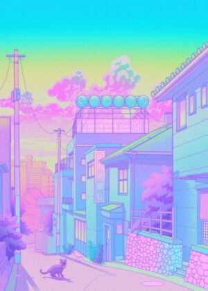 The Path to Yanaka: A Pastel Dream of Tokyo - Premium Wooden Framed Poster. Ready to Hang.