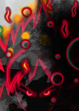 Gamer Mode: Fiery Abstract Art Print - Premium Wooden Framed Poster. Ready to Hang.