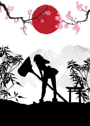 Nora Valkyrie RWBY: Japanese-Inspired Silhouette Artwork - Premium Wooden Framed Poster. Ready to Hang.