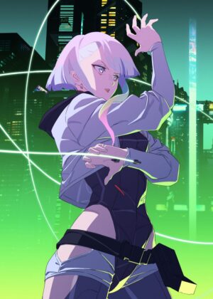 Cyberpunk Anime Girl Art Print - Premium Wooden Framed Poster. Ready to Hang.