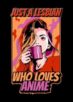 Funny Lesbian Anime Girl Art Print - Premium Wooden Framed Poster. Ready to Hang.