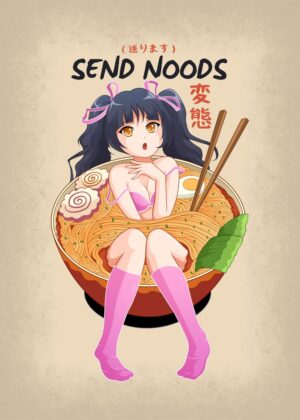 Anime Girl in Ramen Bowl Art Print - Premium Wooden Framed Poster. Ready to Hang.