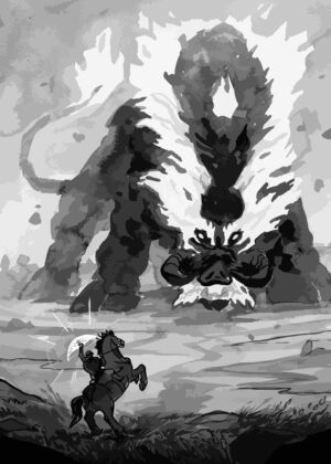 Hero vs. Beast: A Monochrome Masterpiece - Premium Wooden Framed Poster. Ready to Hang.
