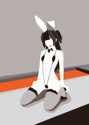 Poolside Bunny Girl: A Stylish Minimalist Art Print - Premium Wooden Framed Poster. Ready to Hang.