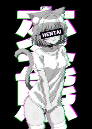 Glitched Hentai Catgirl Art Print - Premium Wooden Framed Poster. Ready to Hang.