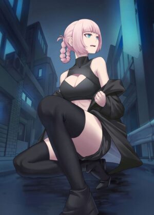 Call of the Night: Anime Girl in Urban Setting - Premium Wooden Framed Poster. Ready to Hang.