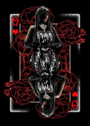 Gothic Queen of Hearts Art Print - Premium Wooden Framed Poster. Ready to Hang.