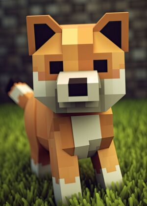 Adorable Shiba Inu 8-Bit Pixel Art - Premium Wooden Framed Poster. Ready to Hang.