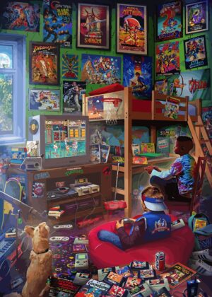90s Retro Gaming Room Artwork - Premium Wooden Framed Poster. Ready to Hang.