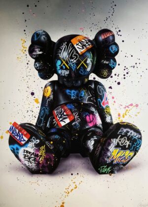 KAWS x Graffiti: Urban Art Fusion - Premium Wooden Framed Poster. Ready to Hang.
