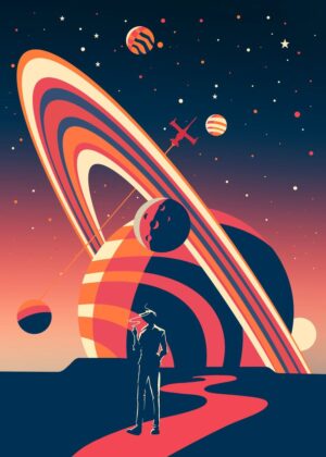 Cosmic Cowboy: A Retro Space Adventure Print - Premium Wooden Framed Poster. Ready to Hang.