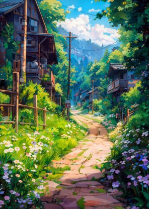 The Road to Mount Takao: A Journey Through Vibrant Nature - Premium Wooden Framed Poster. Ready to Hang.