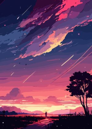 Celestial Sunset: A Breathtaking Digital Artwork - Premium Wooden Framed Poster. Ready to Hang.