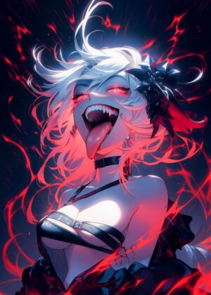 Fiery Demon Girl Art Print - Premium Wooden Framed Poster. Ready to Hang.