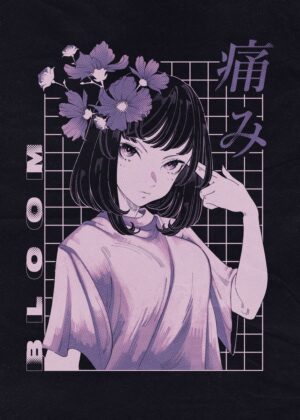 Anime Girl with Flowers in Hair - Premium Wooden Framed Poster. Ready to Hang.