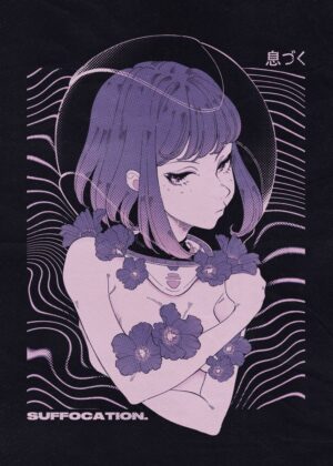 Suffocation: A Melancholy Anime Girl Artwork - Premium Wooden Framed Poster. Ready to Hang.