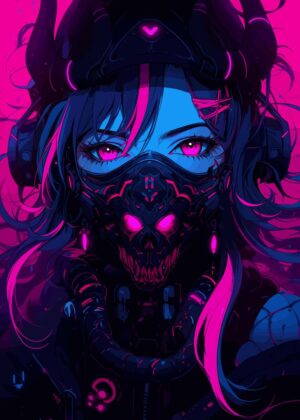 Cyberpunk Girl: Neon Dreams - Premium Wooden Framed Poster. Ready to Hang.