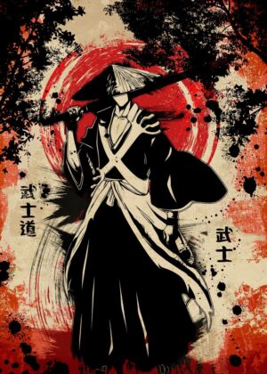 The Samurai V: A Black and Red Masterpiece - Premium Wooden Framed Poster. Ready to Hang.