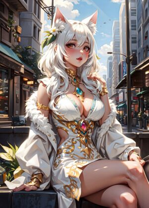 Stunning Anime Girl in Cityscape - Premium Wooden Framed Poster. Ready to Hang.