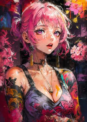 Inked Enigma: A Vibrant Anime Art Print - Premium Wooden Framed Poster. Ready to Hang.