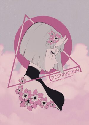 Destruction for a Better Tomorrow: Anime Girl Art Print - Premium Wooden Framed Poster. Ready to Hang.