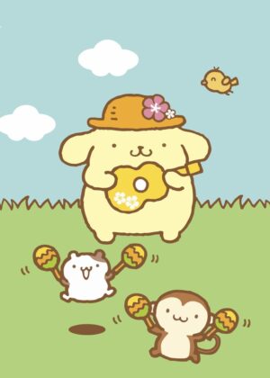 Pompompurin Summertime Fun: Adorable Cartoon Illustration - Premium Wooden Framed Poster. Ready to Hang.