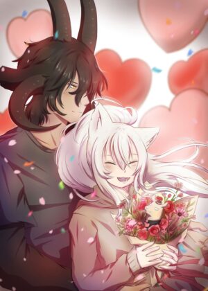 Sho and Nia Valentine's Day Romantic Artwork - Premium Wooden Framed Poster. Ready to Hang.