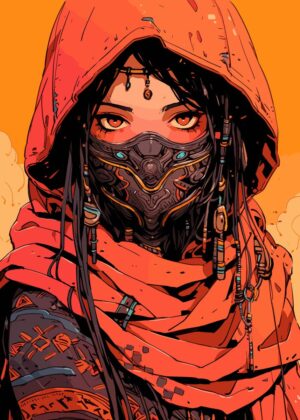 Cyberpunk Desert Wanderer: Digital Art Print - Premium Wooden Framed Poster. Ready to Hang.