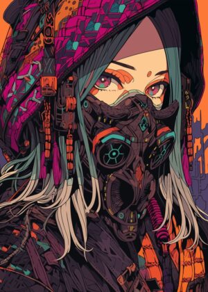 Cyberpunk Desert Girl: A Fusion of Technology and Nature - Premium Wooden Framed Poster. Ready to Hang.