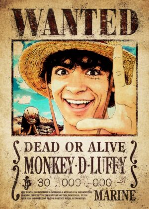 Monkey D. Luffy Wanted Art Print - Premium Wooden Framed Poster. Ready to Hang.