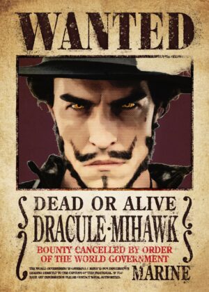 Dracule Mihawk: Wanted Artwork - Premium Wooden Framed Poster. Ready to Hang.