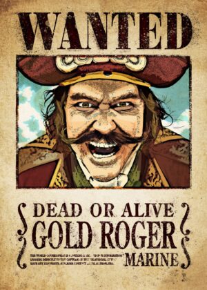 Gold Roger Pirate Wanted Print - Premium Wooden Framed Poster. Ready to Hang.