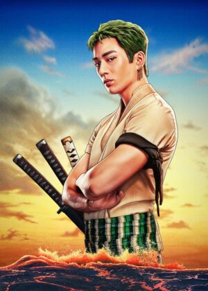Roronoa Zoro: One Piece Inspired Artwork - Premium Wooden Framed Poster. Ready to Hang.