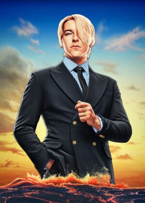 Sanji: Stylish Artwork of a Powerful Figure - Premium Wooden Framed Poster. Ready to Hang.