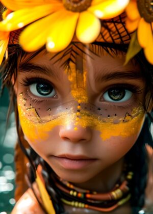 Indigenous Girl Portrait: A Celebration of Culture and Beauty - Premium Wooden Framed Poster. Ready to Hang.