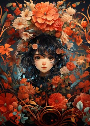 Vintage Kawaii Anime Girl Art Print - Premium Wooden Framed Poster. Ready to Hang.