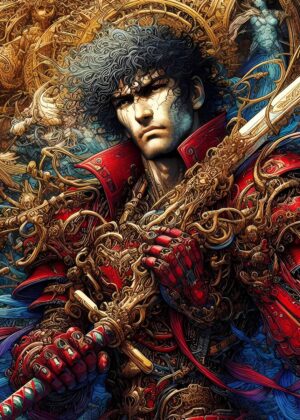 Red Armored Leader: Fantasy Art Print - Premium Wooden Framed Poster. Ready to Hang.