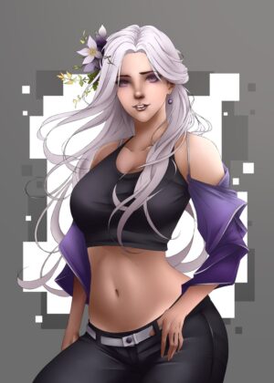 Anime Girl 1: Elegant and Mysterious Digital Art Print - Premium Wooden Framed Poster. Ready to Hang.