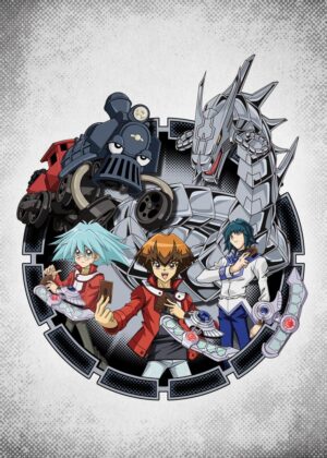 Yu-Gi-Oh! GX: Jaden Yuki and the Truesdales Artwork - Premium Wooden Framed Poster. Ready to Hang.