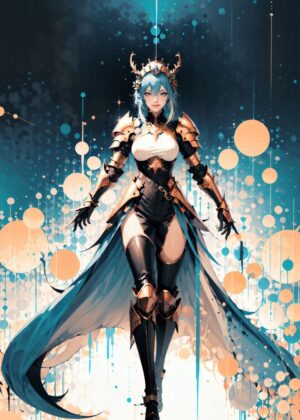 Anime Space Empress: Celestial Warrior Art Print - Premium Wooden Framed Poster. Ready to Hang.
